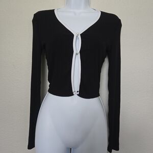 Hayley & June Ribbed Knit Black Crop Cardigan Size XS